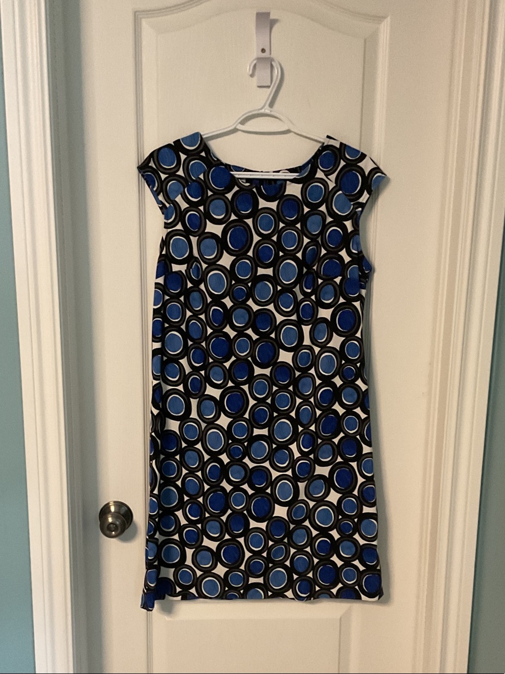 AB Studio Blue and Black Geometric Shift Dress